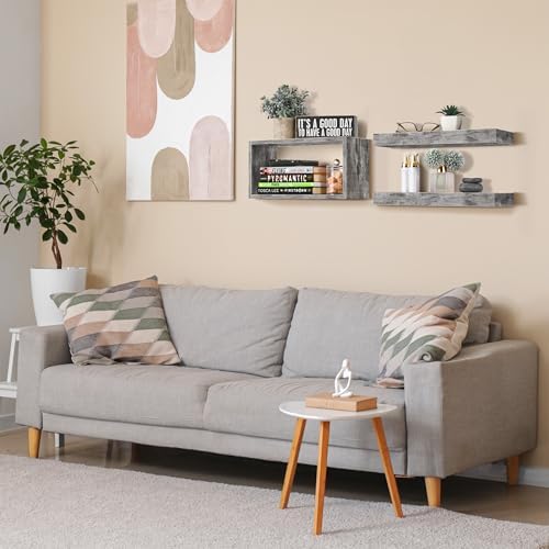 Sorbus Floating Wall Shelves Set of 3 - Grey