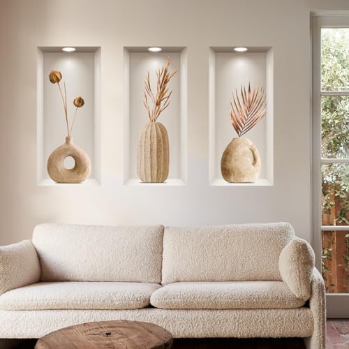 Joyartu 3D Plants Wall Decals 3PCS Modern Vase Art Set