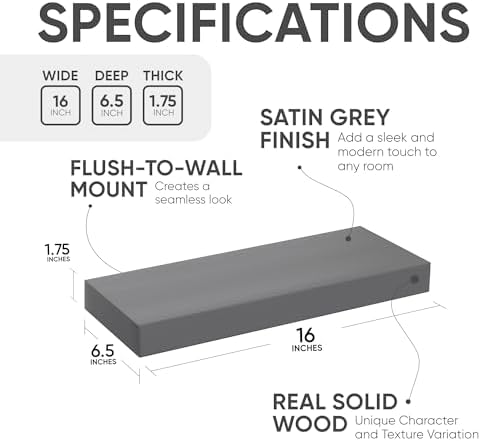 Homeforia Gray Floating Bathroom Shelves Set of 2