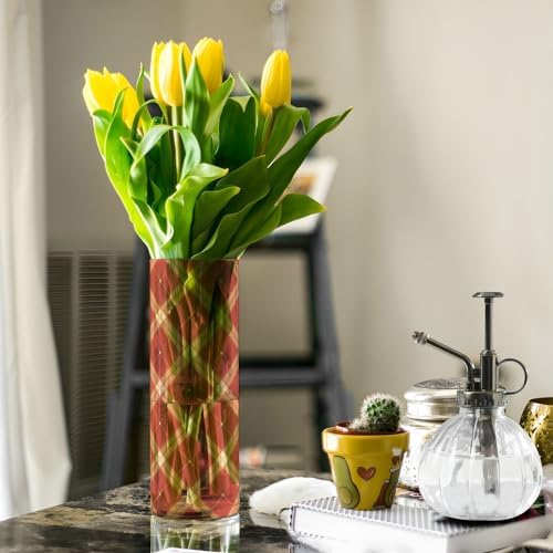 Chequer Pattern Red Gold Plastic Cylinder Vases for Flowers