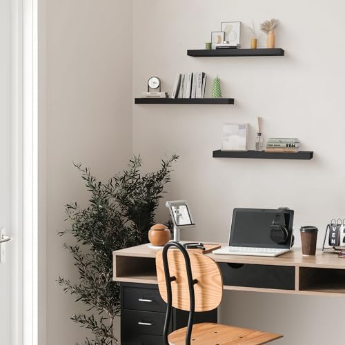 Colima Set of 3 Floating Wall Shelves Black Wood