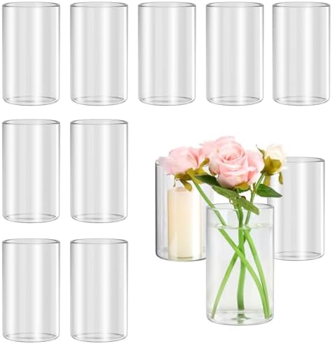 12pcs Clear Glass Cylinder Vases for Centerpieces and Decor