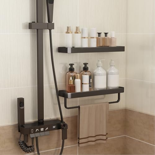 Danpoo 16 Inch Black Floating Bathroom Shelves with Towel Bar 2 Pack