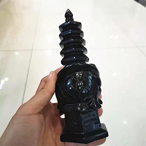 16cm Natural Black Obsidian Tower Crystal Pagoda