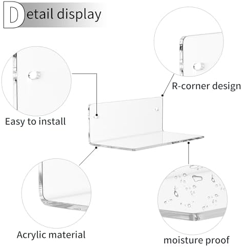 8 Inch Clear Acrylic Floating Wall Shelf 2 Pack Space Saving Organizer