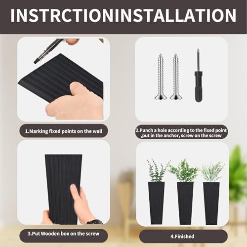 2Pack Black Wood Wall Planter for Dried Flowers and Plants