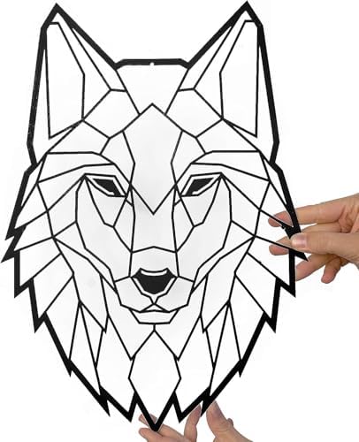 Metal Floating Wall Sculpture with Shades Steel Wolf 43x31cm