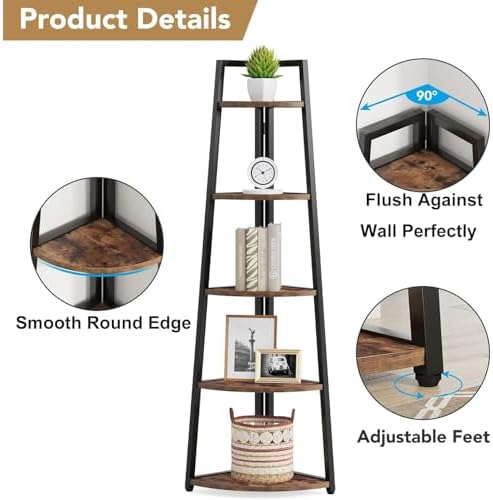 70 Inch Tall Corner Shelf Bookcase with 5 Tiers