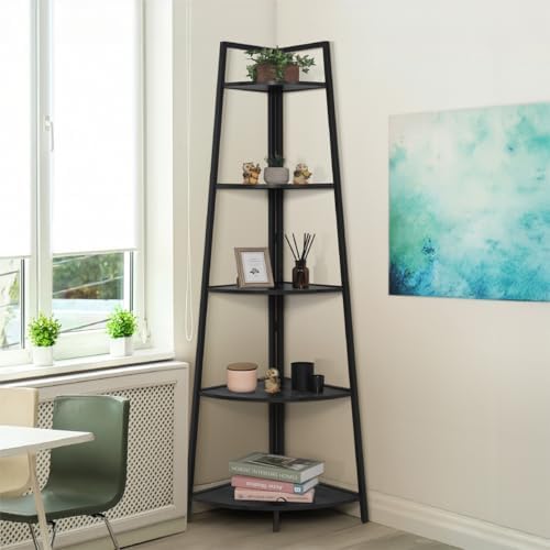 CAPHAUS 5-Tier Tall Corner Shelf Stand Black