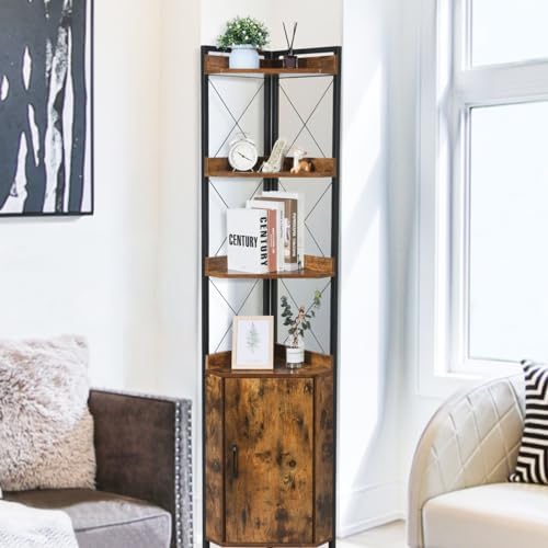 Tall Corner Shelf with 3 Tiers and Doors