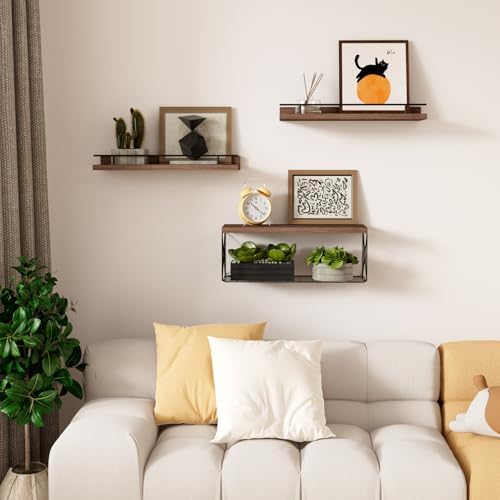 Floating Shelf Wall Decor Set of 3 Brown