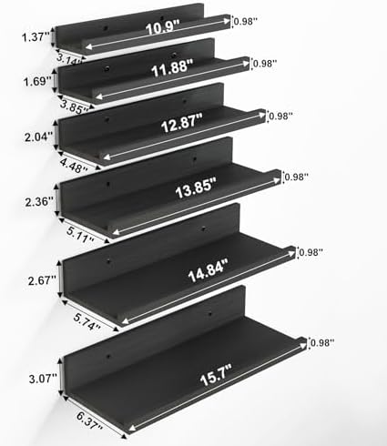 Fixwal Floating Shelves 6 Pack Black Modern Design