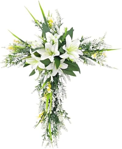 20 Inch Cross Shaped Artificial Lily Easter Wreath