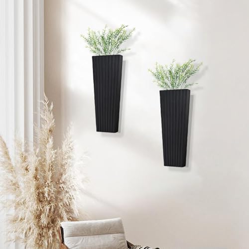2Pack Black Wood Wall Planter for Dried Flowers and Plants