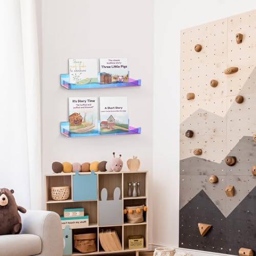 Hiceeden 4 Pack 15 Inch Iridescent Acrylic Floating Shelves