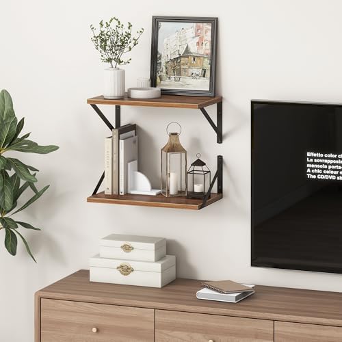 Fun Memories 2 Piece 16x10 Inch Walnut Floating Shelves Set