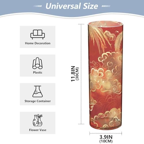 SyXIOP Chinese Phoenix Auspicious Clouds Red Gold Plastic Flower Vase