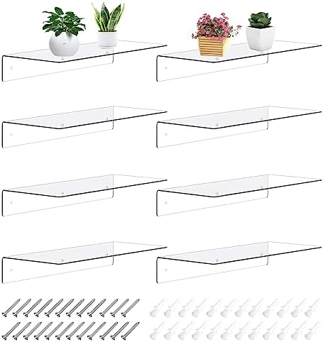 8Pcs Clear Acrylic Floating Shelves Wall Mounted