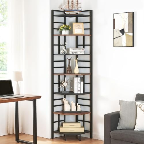 HOMISSUE 7 Tier Tall Narrow Corner Bookshelf 826 Brown