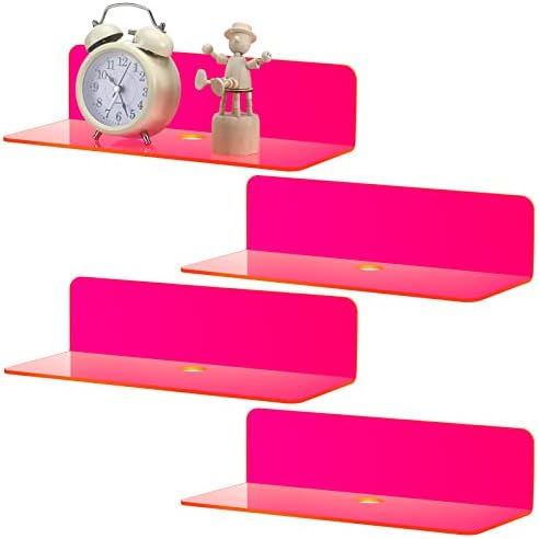 Weysat Floating Shelves 9 Inch Acrylic Wall Mount 4 Pcs Fluorescent Pink
