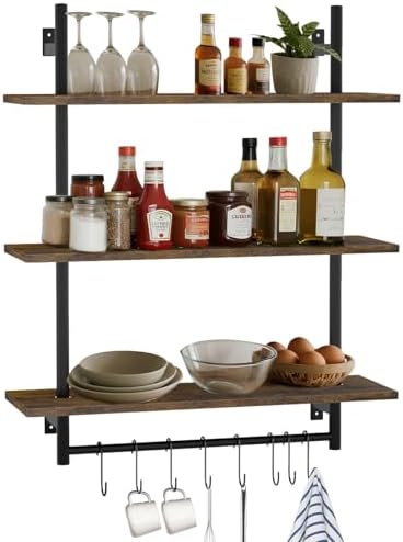 Industrial Pipe 3-Tier Wall Shelves with Towel Bar