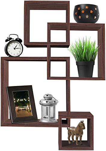 Greenco 4 Cube Intersecting Floating Shelves Walnut Finish
