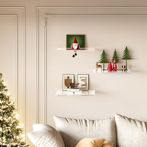 Clear Acrylic Floating Shelves Wall Mount Storage Decor Organizer