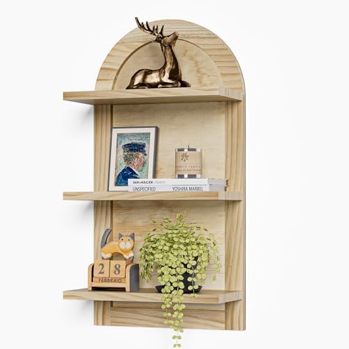3 Tier Floating Wall Shelves Natural Wood Modern Design