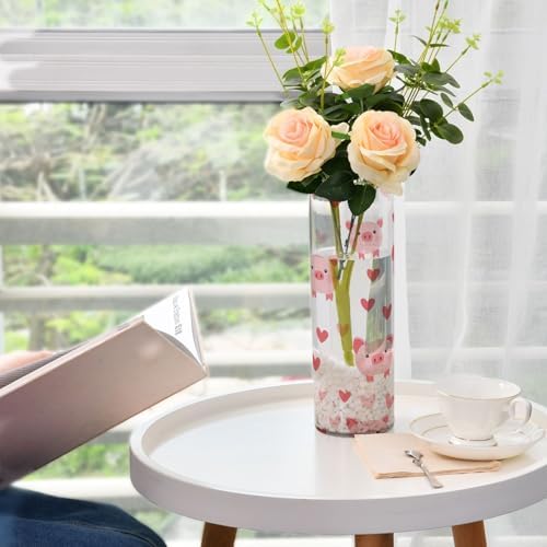 Happy Valentines Day Cartoon Pig White Plastic Hurricane Vase