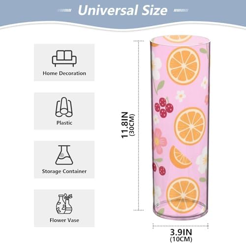Berry Orange Pear Floral Texture Pink Plastic Cylinder Vase