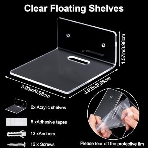 6 Pack Mini Acrylic Floating Shelves for Wall