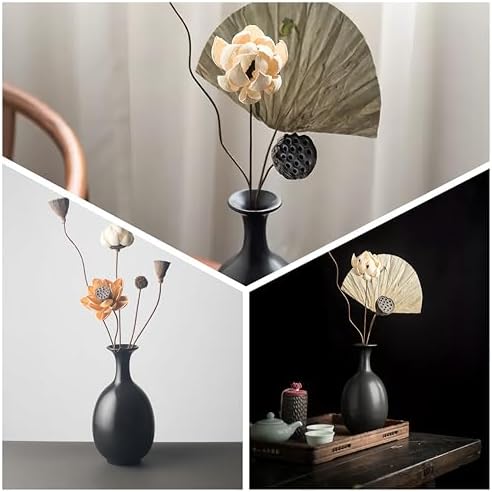 Black Ceramic Vase with Dried Flowers for Modern Decor