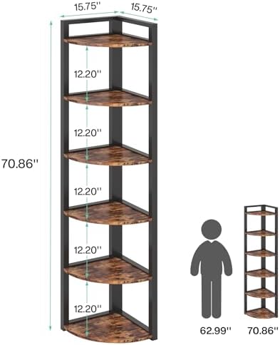 Tribesigns Corner Shelf with 6 Tiers and Metal Frame