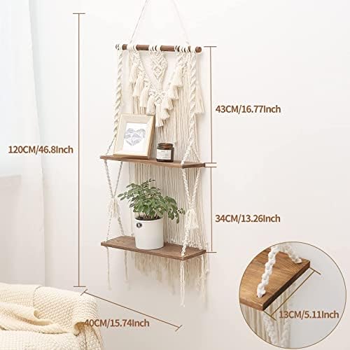 ANROYE 2 Tier Macrame Boho Wall Hanging Shelf