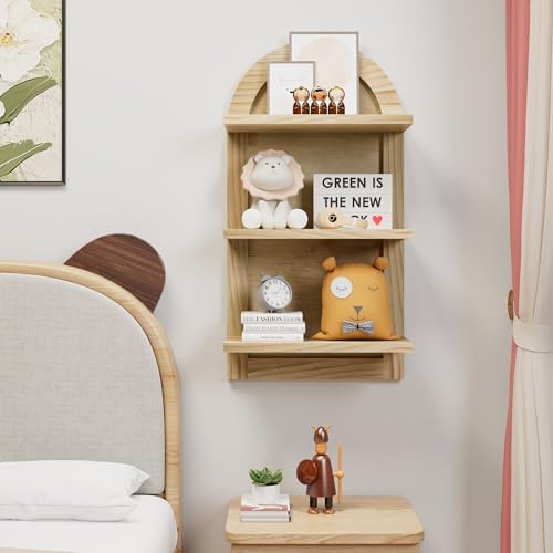 3 Tier Floating Wall Shelves Natural Wood Modern Design