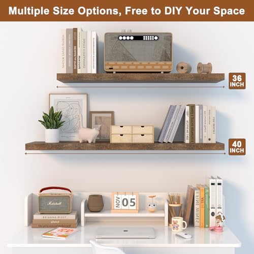 40 Inch Rustic Floating Shelf Large No Drilling