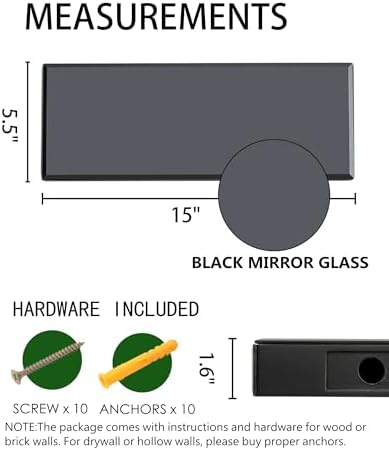 SHYFOY Black Glass Floating Shelves Set of 3