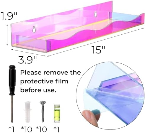 Hiceeden 4 Pack 15 Inch Iridescent Acrylic Floating Shelves