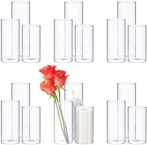 Sawysine 18 Pcs Clear Glass Cylinder Vases for Centerpieces