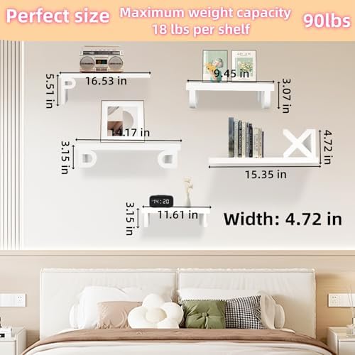 White Floating Shelves for Wall - Set of 5