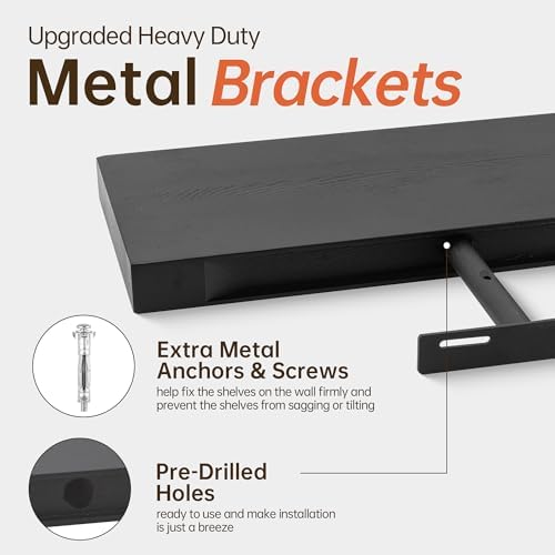 Marsmiles Black Floating Shelves 8 Inch Deep Set of 1