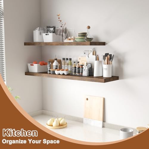 40 Inch Rustic Floating Shelf Large No Drilling