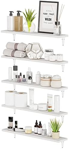 Wallniture Arras 24 Inch White Floating Shelves Set of 5