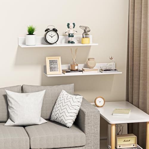 White Floating Wall Shelves Set of 2 157 Inch Metal