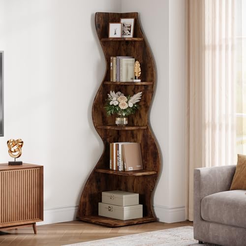 Tribesigns Wavy Corner Shelf 5-Tier Modern Bookcase