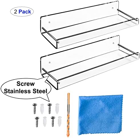 AMT 2 Pack Acrylic Floating Shelves 15x4 Clear Wall Mount