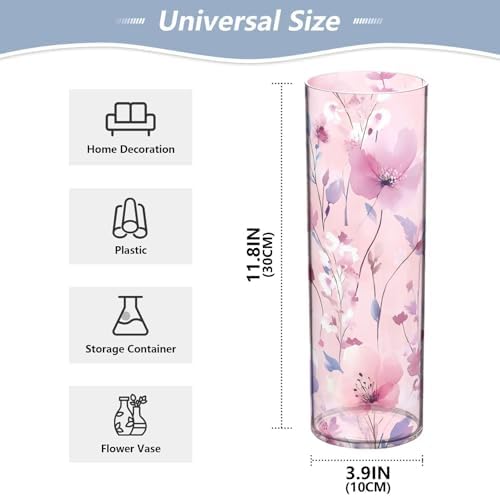 Pinkish Purple Flowers Plastic Cylinder Vase 118x39 Inch