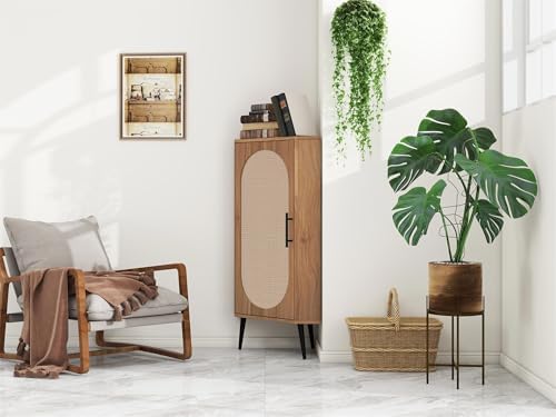 ZeHuoGe Corner Storage Cabinet with Rattan Door