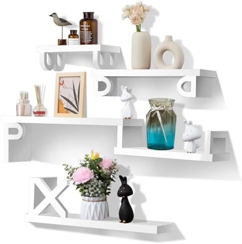 White Floating Shelves for Wall - Set of 5