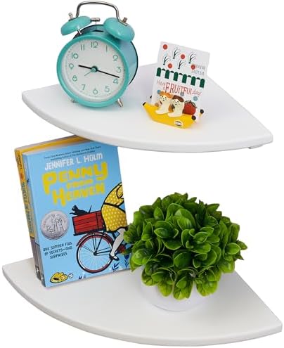 White Corner Shelf with Round End Set of 2
